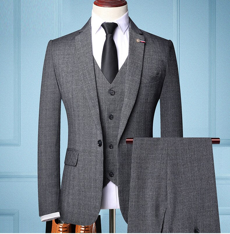 Henry | Classic plaid formal business slim 3-piece suit