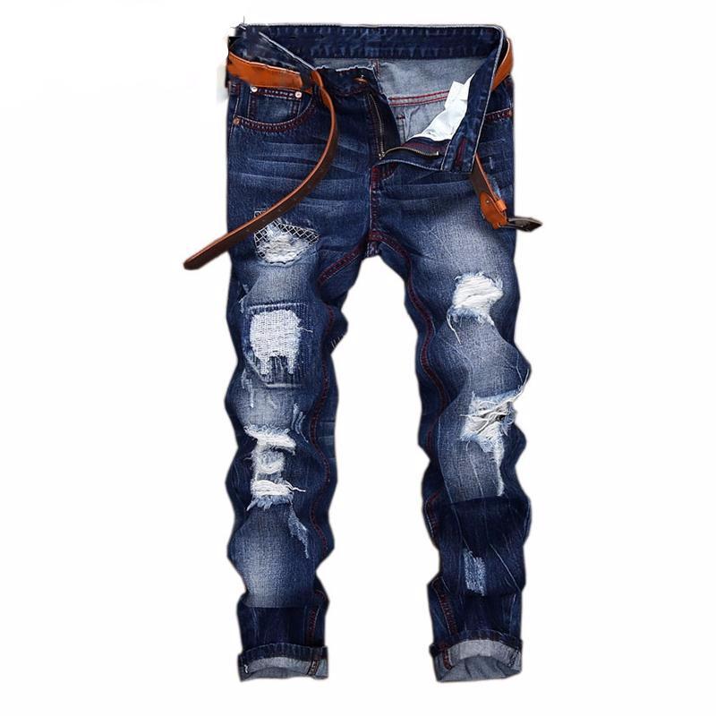 West Louis™ Denim Ripped Slim Jeans  - West Louis