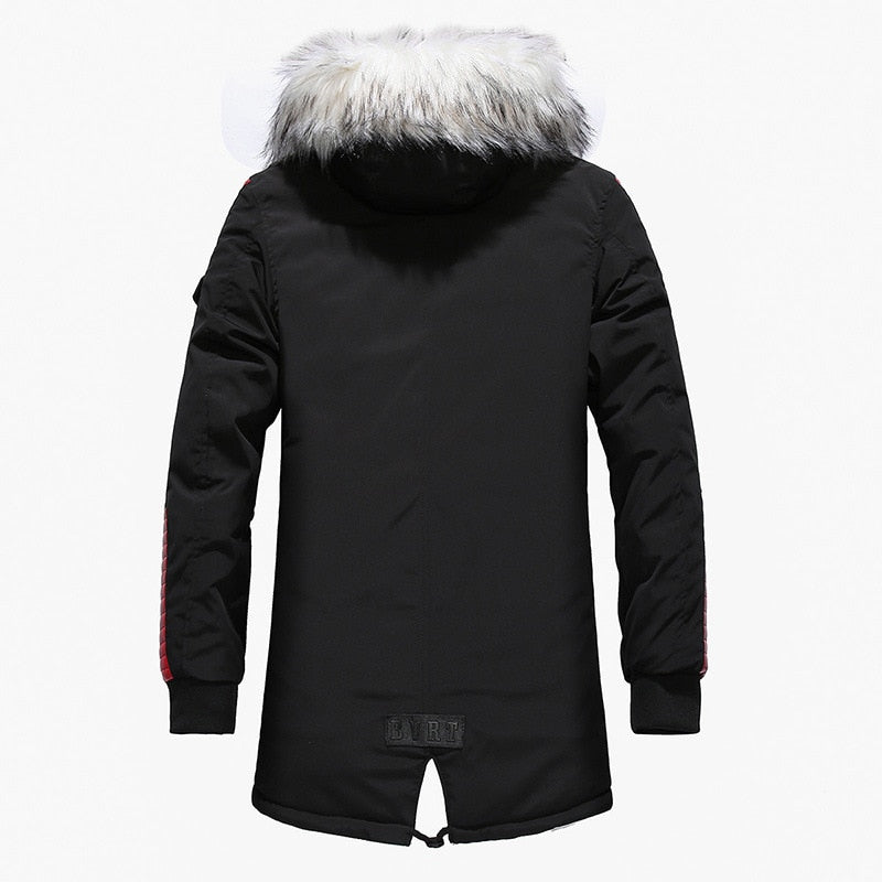 North | Black fur-collared hooded long parka